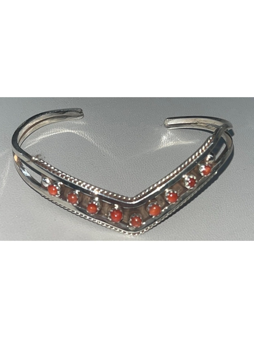 Zuni multi stone cluster red coral bracelet cuff snake eye design sterling